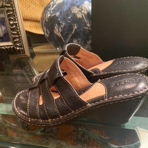 Born sandals, black with camel color stitching, 3" heel - Size 7M